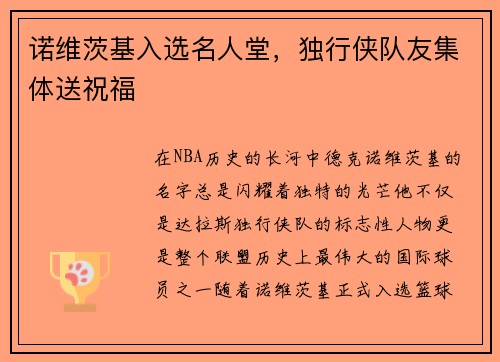 诺维茨基入选名人堂，独行侠队友集体送祝福